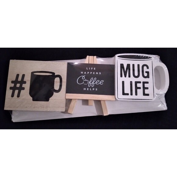 NEW Set of 3 Wooden Mini Signs Coffee Themed - Picture 1 of 1